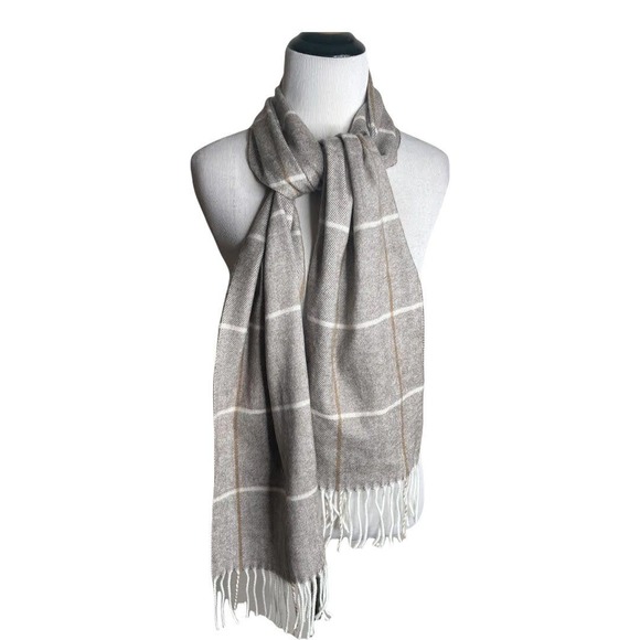 Accessori Italiani Other - Accessori Italiani Tan Brown White Plaid Fringed Scarf NWT 100% Acrylic